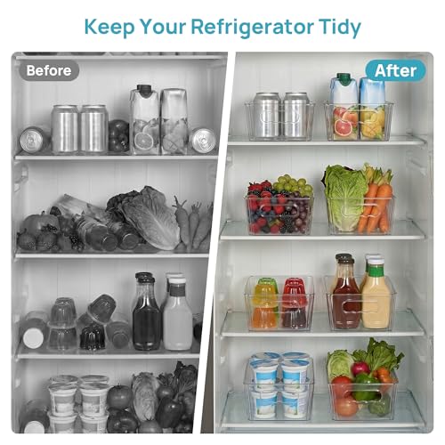 Vtopmart 4pcs Clear Organizers and Storage Bins, Plastic Storage Containers with Handles for Fridge, Freezer, Pantry, Cabinet, Kitchen Organization - size: Without Lid