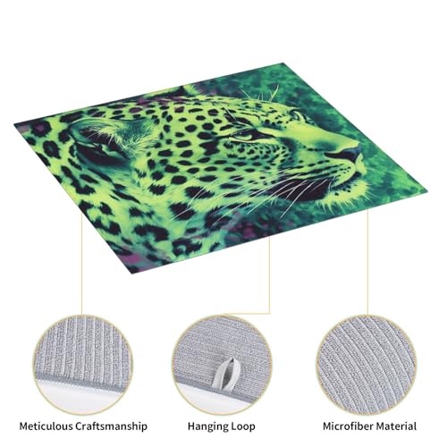 Green Leopard Print Dish Drying Mat for Kitchen Counter Ultra Absorbent Microfiber Dishes Drainer Mats Washable Drying Pads for Sinks 16 x 18 In - color: Green Leopard