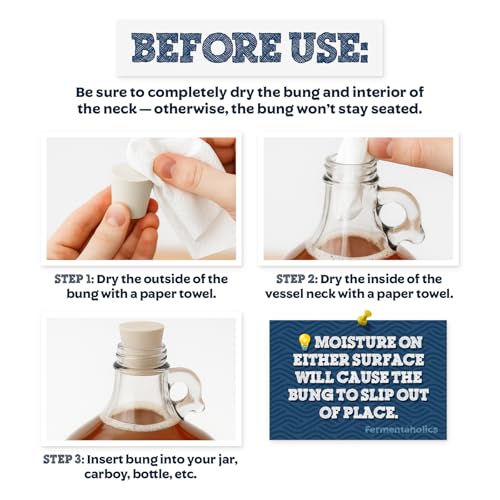 Fermentation TPE Rubber Stoppers – Solid Bungs (#8 Stopper, 4-Pack) - size: #8