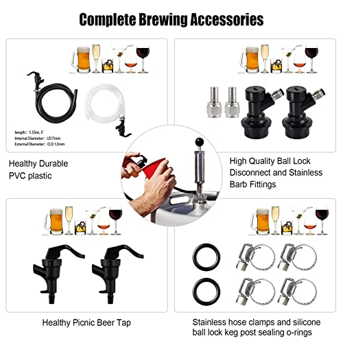 MRbrew 3+3 FT Ball Lock Beer Line Assembly Kit, Draft Beer Line with Picnic Tap Faucet Kegerator Dispenser PVC Brewing Tubing Cornelius Corny Quick Disconnect Barb Fitting Soda Dispenser Assembly