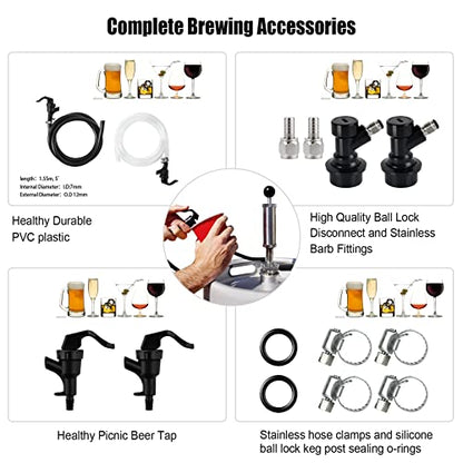MRbrew 3+3 FT Ball Lock Beer Line Assembly Kit, Draft Beer Line with Picnic Tap Faucet Kegerator Dispenser PVC Brewing Tubing Cornelius Corny Quick Disconnect Barb Fitting Soda Dispenser Assembly