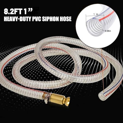 8.2FT 1" Heavy Duty Gas Siphon Hose, Self-Priming Fuel Transfer Pump | Jiggler Siphon with Brass Valve & Metal Clamp, Transfer Hose for Gasoline, Fish Tank Water Changes, Boats, ATVs & Tractors - size: 1"ID x 1Pcs