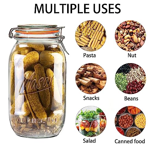 Anwoi Wide Mouth Mason Jars 64 oz 3 Pack Half Gallon Glass Jar with Airtight Lids, Large Mason Jar with Scale Mark Food Storage Canning Jars for Pickling Flour Sugar Pasta Oats Cereal - color: 64oz 3pack
