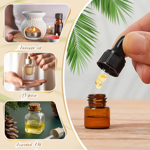 Didaey 200 Pcs 1/2/3/5/10/15 ml Mini Glass Oil Dropper Bottle Bulk, Clear Essential Small Empty Bottles Sample Containers Perfume Liquid Vials with Cap for Traveling (1 ml,Amber) - color: Amber, size: 1 ml