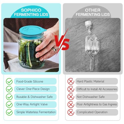 Sophico Silicone Fermenting Lids, Waterless Airlock Fermentation Tops Mason Jar Lid Fermenter Caps for Pickles, Kimchi, and Fermented Probiotic Food - 8 Pack, Wide Mouth (Jars Not Included) - color: MIX-8PACK-WIDE MOUTH