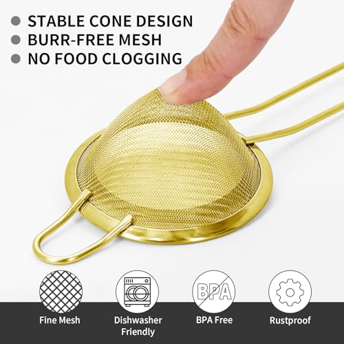 Cocktail Strainer-Stainless Steel Bar Tools Bartender Cocktail Strainer Set:Hawthorne Strainer,Julep Strainer and Conical Fine Mesh Strainer (Gold) - color: Gold