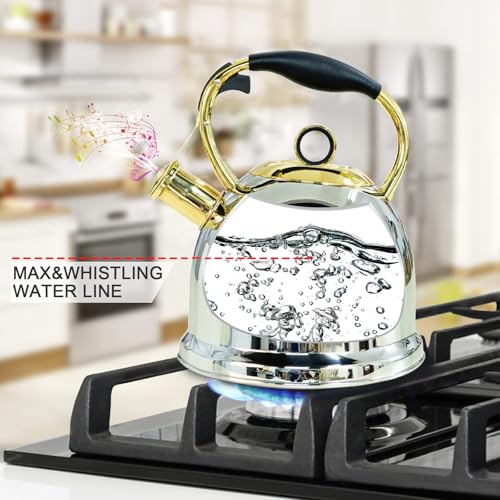 Tea Kettle for Stovetop, Food Grade Stainless Steel Water Kettle, Tea Pot for Home & Kitchen, 3.0 Qt - color: Gold