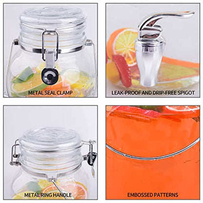 Eleganttime 1 Gallon Glass Drink Dispensers for Parties,2 Pack Beverage Dispenser With Spigot,Laundry Detergent Dispenser Punch Bowls Juice Water Dispenser for Parties