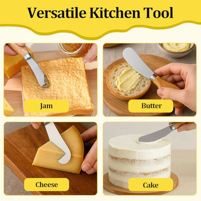 Cheese Spreader Knives,4 PCS Stainless Steel Butter Knife Spreader with Wooden Handle,Small Cheese Knives for Charcuterie Board - size: 4 PCS