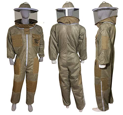 Brutul Bee 3 Layer Beekeeping Ultralight Ventilated Suit With Round Veil (KHAKI, M) - color: Khaki, size: Medium