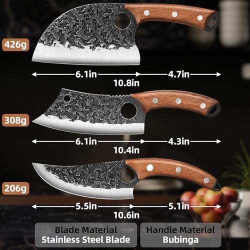3PCS Butcher Knife Set, Hand Forged Serbian Chef Knives & Meat Cleaver & Viking Knives, Meat Cutting Kitchen Knife Set for Home, Outdoor Cooking, Camping BBQ - color: 3PCS Butcher Knife Set