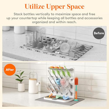 Lifewit Large Baby Bottle Drying Rack with Drain Mat & 15 Hooks, Newborn Essentials Must Haves, Bottle Storage Organizer for Countertop, Cabinet, Rack Dryer Holder for Pacifiers, Pump Parts - size: Large-15 Hooks, style: with Drain Mat