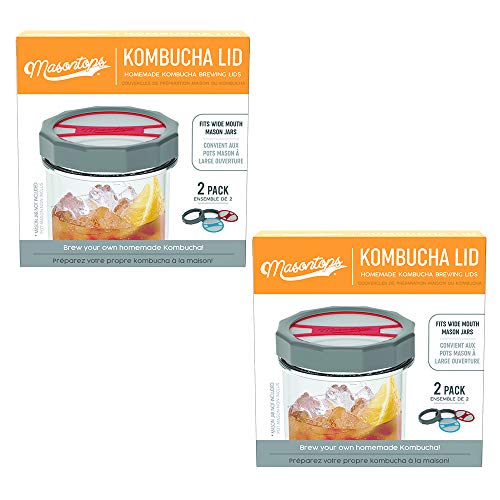 Masontops Kombucha Lid - Home Brewing Mason Jar Supplies - Live Organic Kombucha Making Starter Kit - Scoby Not Included 4-Pack - size: Kombucha Lids 4PK