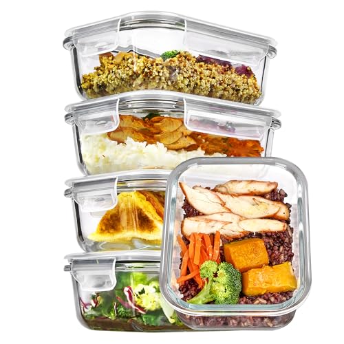 Vtopmart 5Pack 22oz Glass Storage Containers with Lids, Glass Meal Prep Food Container Sets with Snap Airtight Lid for Microwave, Oven, Freezer and Dishwasher, Grey - color: Grey, size: 22oz