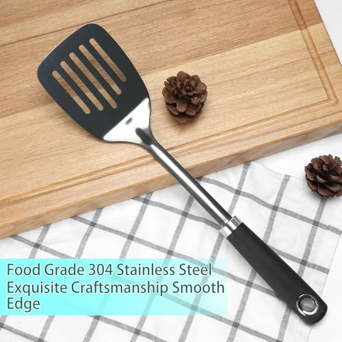 Black Stainless Steel Slotted Turner Spatula, Metal Spatula for Cast Iron & Stainless Steel Pans, Kitchen Turner for Eggs, Burgers, Dishwasher Safe - color: Z-Black Turner Spatula