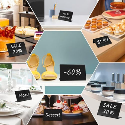 15 Pcs Acrylic Mini Chalkboard Labels for Food, 3x5 Inch Food Label Table Sign Cards, Mini Chalkboard Labels, Reusable Buffet Displays, Bright Black, Includes 5 Liquid Chalk Markers - color: Black