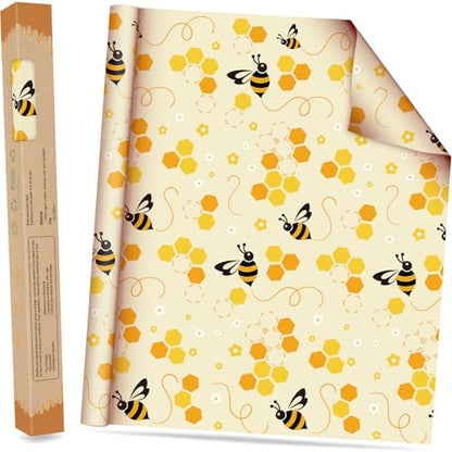 Beeswax Wraps for Food Roll(13x39inch), Organic Beeswax Wrap Beeswax Food Wraps Reusable Food Wrap Sustainable Beeswax Paper Beeswax Sandwich Wrap Beeswax Storage Cloth (Bees) - color: Yellow
