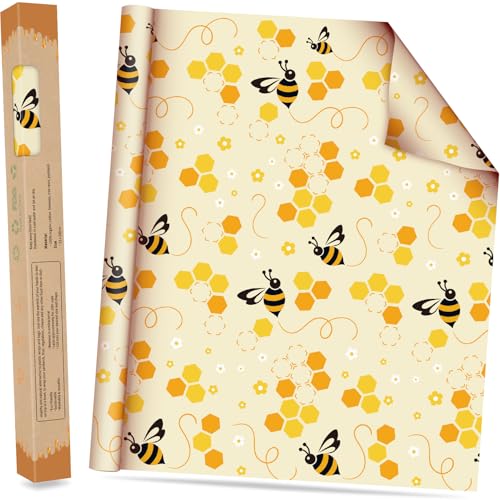 Beeswax Wraps for Food Roll(13x39inch), Organic Beeswax Wrap Beeswax Food Wraps Reusable Food Wrap Sustainable Beeswax Paper Beeswax Sandwich Wrap Beeswax Storage Cloth (Bees) - color: Yellow