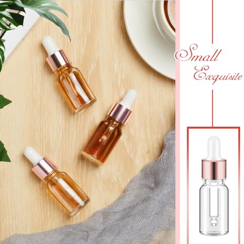 Didaey 100 Pcs 1/2/3/5/10/15 ml Mini Glass Oil Dropper Bottle Bulk, Clear Essential Small Empty Bottles Sample Containers Perfume Liquid Vials with Cap for Traveling (10 ml,Rose Gold) - color: Rose Gold, size: 10 ml