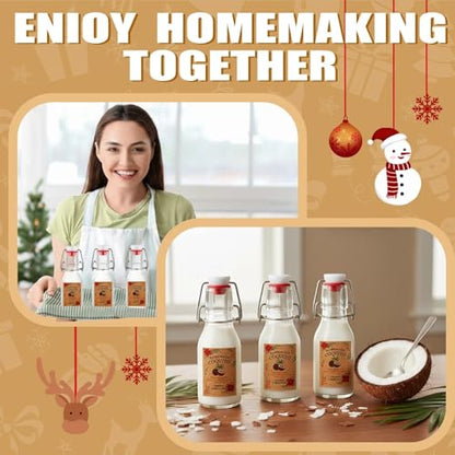 24 Pcs Christmas Coquito Swing Top Glass Bottles 3.4 oz Round Flip Top Brewing Bottles with Pine Needle Stickers for Home Brewing Liqueur DIY Wedding Christmas Gifts Party Favor - size: 3.4 oz