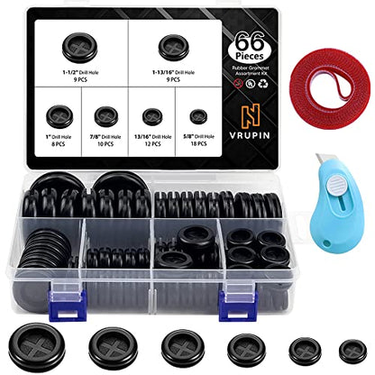 Vrupin 66Pcs Rubber Grommet Assorted Kit, Drill Hole Firewall Hole Plugs Wire Protection, 6 Sizes 1-13/16" 1-1/2" 1" 7/8" 5/8" 3/16" - size: 6 Sizes-Black