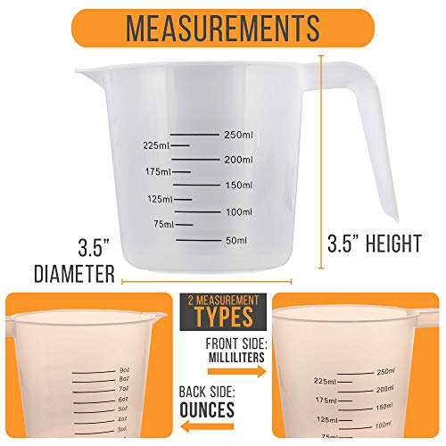 U.S. Kitchen Supply Plastic Measuring Cups with Handles - 8 oz (250 ml) Liquid Measuring Cup Set of 6 - Clear Microwave Safe Kitchen Cups - Measure in mL or Ounces, Measurement Cup for Cooking - size: 8-Ounce