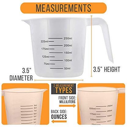 U.S. Kitchen Supply Plastic Measuring Cups with Handles - 8 oz (250 ml) Liquid Measuring Cup Set of 6 - Clear Microwave Safe Kitchen Cups - Measure in mL or Ounces, Measurement Cup for Cooking - size: 8-Ounce