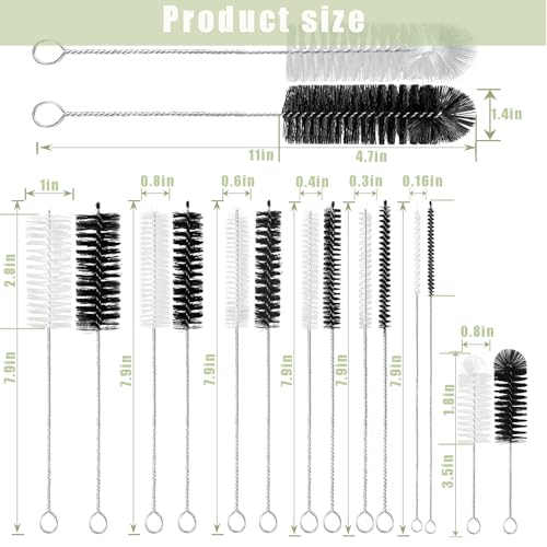 Cleaning Brushes,16 Pcs Pipe Tube Brush Pipe Cleaning Brushes Bottle Brush,for Washing Narrow Neck Water Bottles Jars Teapot Spout Coffee Machine Tube(White&Black)
