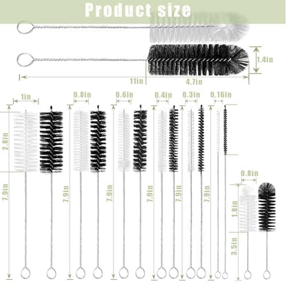 Cleaning Brushes,16 Pcs Pipe Tube Brush Pipe Cleaning Brushes Bottle Brush,for Washing Narrow Neck Water Bottles Jars Teapot Spout Coffee Machine Tube(White&Black)