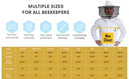Beekeeping Jacket with Fencing Veil and Gloves, Cotton Bee Jacket for Men and Women, Heavy-Duty Brass Zippers - Small - size: Small