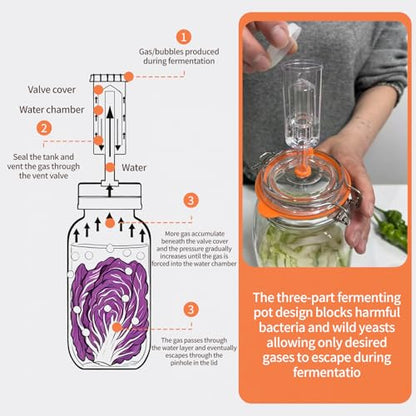 Fermentation Jar, 2 Pack 64oz Glass Fermenting Kit with Fermenting Weights Airlocks Brush,Sealed fermentation lids Tracks ferment date - size: 2L/64oz