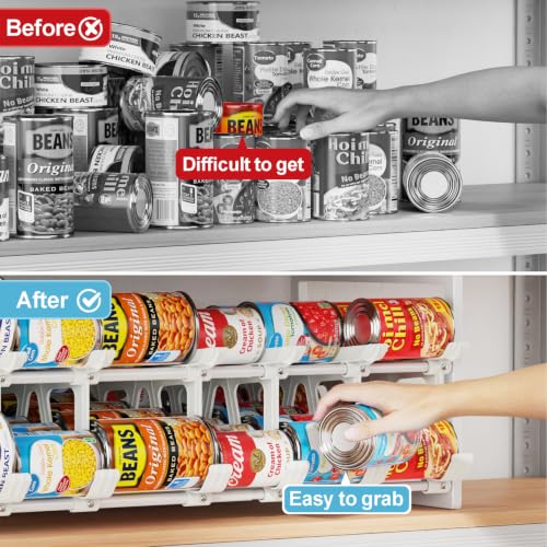 iSPECLE Pantry Can Organizer - Auto-Rolling, Expandable, Holds 120 Cans | White, Stackable For Walk-in Deep Pantry Shelve, Adjustable Width for Food Cans, Sturdy Metal Frame, Easy Access & Restocking - color: 120 Cans, White