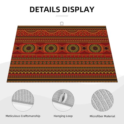 Tribal Pattern Dish Drying Mat Ethnic Geometric African Stripes Red Drying Rack Pad Countertop Dishes Ultra Absorbent Microfiber Kitchen Counter Mat 18x24 Inch - color: Red Brown