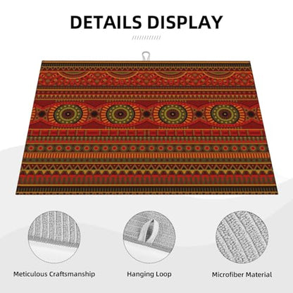 Tribal Pattern Dish Drying Mat Ethnic Geometric African Stripes Red Drying Rack Pad Countertop Dishes Ultra Absorbent Microfiber Kitchen Counter Mat 18x24 Inch - color: Red Brown