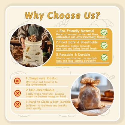 Reusable Beeswax Bread Bags Set – 2 Large Organic Linen Bread Bags (17 x 13 Inches) + 3 Beeswax Wraps for Food, Homemade Bread, Bagel,Sourdough, Freezer Safe & Keeps Food Fresh - color: Bread Bags-Coffee