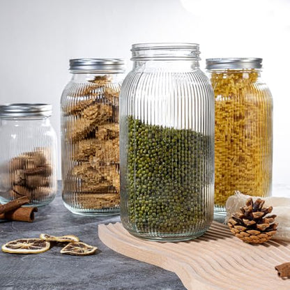 WELLIFE 64 OZ Mason Jars, 6 Pack Wide Mouth Mason Jars for Pickling, Canning, Fermenting and Food Storage, Microwave & Dishwasher Safe - color: Clear Stripe Mason Jars 64oz-6Pcs