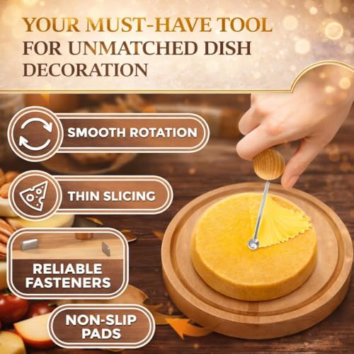 Cheese Curler Slicer, Stainless Steel Sharp Blade, Rose Shaped Cuts-Cheese and Chocolate Curler Tool Wooden Base Cheese Shaver Suitable for Home Parties, Restaurants, Cafes
