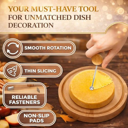 Cheese Curler Slicer, Stainless Steel Sharp Blade, Rose Shaped Cuts-Cheese and Chocolate Curler Tool Wooden Base Cheese Shaver Suitable for Home Parties, Restaurants, Cafes