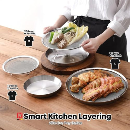 WAGENSTEIGER Stainless Steel Mesh Tray Set with Drip Pan, Air Fryer Basket and Tray, Kitchen Colander, Vegetable and Fruit Strainer, Food Filter, BBQ Prep Tool, Fruit Serving Dishes (7.48 inch) - size: 7.48 inch