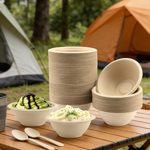 LeonBach 100 Pack 6oz Natural Bagasse Fiber Bowls, Small Disposable Paper Bowls Microwavable Safe Sample Snack Cups Charcuterie Serving Cups for Sauce Portion Condiment Ice Cream Desserts - color: Brown, style: 6oz-100 Pack