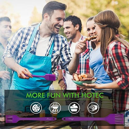 HOTEC Basting Brushes Silicone Heat Resistant Pastry Brushes Spread Oil Butter Sauce Marinades for BBQ Grill Barbecue Baking Kitchen Cooking BPA Free Dishwasher Safe (Purple) 2pcs - color: Purple