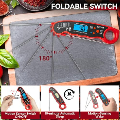QPEUIM Meat Thermometer Digital Instant Read Thermometer Waterproof Food Thermometer with Backlight & Calibration for Grill and Cooking Turkey BBQ - color: Red 01