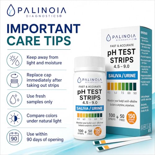 pH Test Strips for Tracking Body Acidity & Alkalinity – Fast Results Using Saliva or Urine, 150-Count Wellness Testing Kit for At-Home pH Monitoring