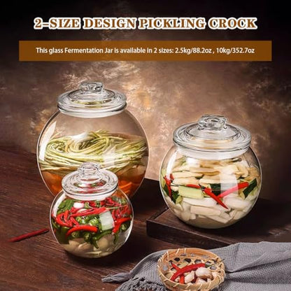 Large-Caliber Portable Fermentation Tank, Thickened Transparent Glass Kimchi Jar, Oval Sealed Pickling Crock, Storage Container(2.5kg/88.2oz) - size: 2.5kg/88.2oz
