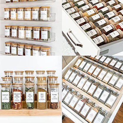 GPOVVIMX 191 Spice Jar Labels Preprinted Minimalist Stickers - White Waterproof Label - Fit Round or Rectangle Spice Jars - Herb Seasoning Kitchen Pantry Labels - color: 191 Spice Labels（no Jars）