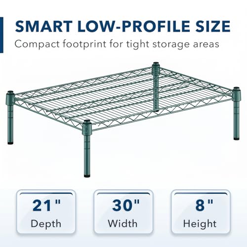 Green Epoxy Wire Storage Shelf, Dunnage Rack, Commercial 1 Tier Small Shelf, 21" x 30" x 8", Heavy-Duty Metal Construction - color: Green, size: 21"D x 30"W x 8"H