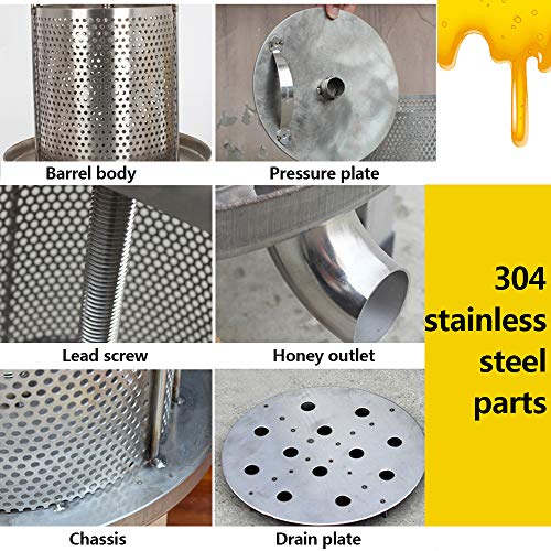 Honey Presser Beeswax Extractor Beekeeping Machine Stainless Steel Household Manual Honey Press Extractor Beekeeping Tool for Wine Honey and Juice Making (201 Stainless steel)