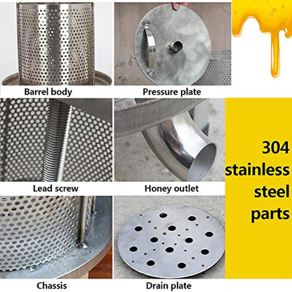 Honey Presser Beeswax Extractor Beekeeping Machine Stainless Steel Household Manual Honey Press Extractor Beekeeping Tool for Wine Honey and Juice Making (201 Stainless steel)