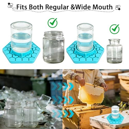 2Pcs Bee Watering Station for Mason Jar, Silicone Bee Feeder for Outside Garden, Anti-Drowning Hive Feeder Compatible with Regular & Wide Mouth Canning Jars, Beekeeping Supplies for Backyard