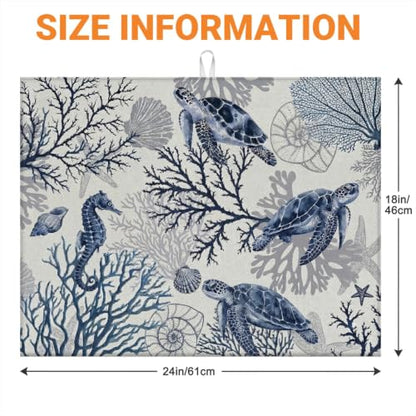 Absorbent Kitchen Dish Drying Mat Quick Dry Heat Resistant Hide Stain for Glasses Coffee Espresso Machines Pots Pans and Dish Racks,18" x 24" Sea Turtle Ocean Blue Pattern - color: Sea Turtle Ocean Blue